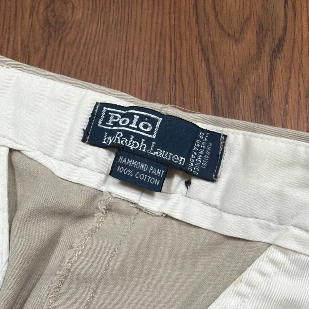 Polo Ralph Lauren Hammond Pants Mens 32x27 Light Khaki Color Cuffed Pleated